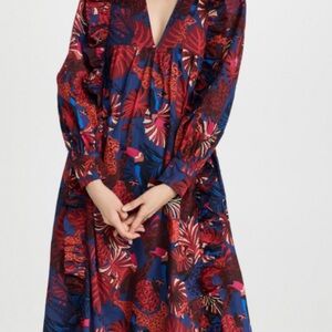 FARM Rio Vibrant Floral Long Sleeve Dress - Blue and Red